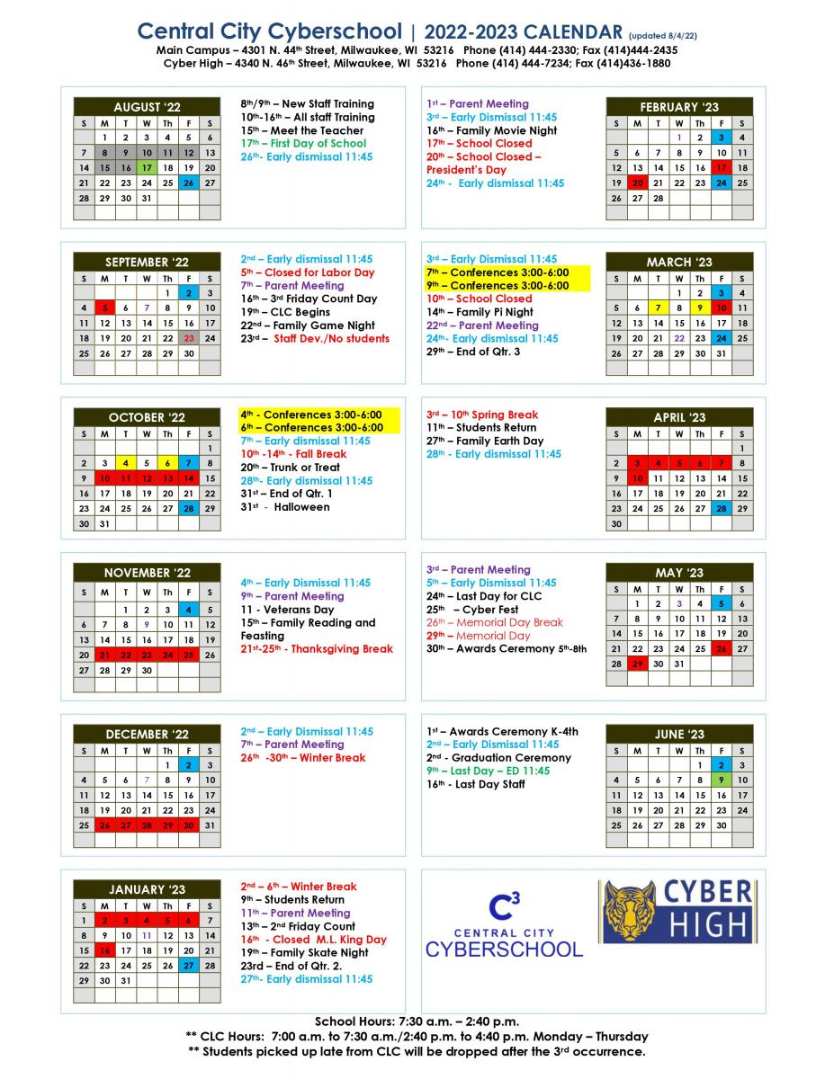 School Calendar Central City Cyberschool